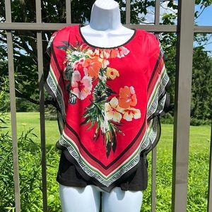 A Byer Red Floral Scarf Top with Black Tanktop Size S